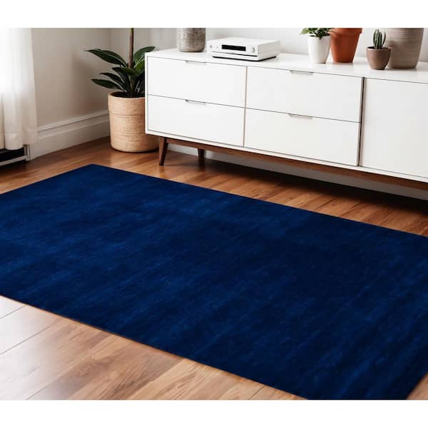 4 ft. x 6 ft. Navy Blue Wool Hand Woven Area Rug