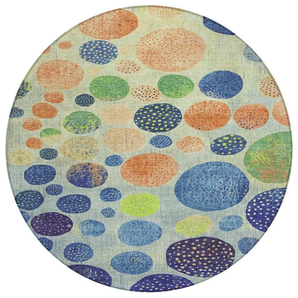 Chantille Machine Washable Indoor/Outdoor Abstract ACN1899 Navy 8 ft. x 8 ft. Round Rug