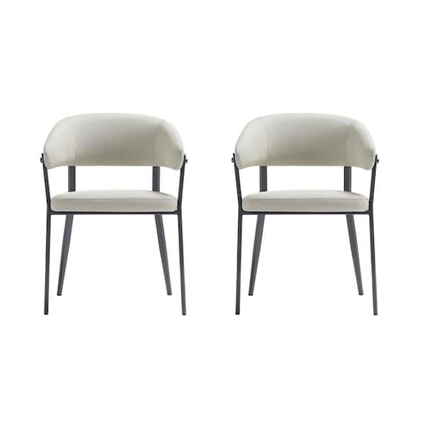 Belle Modern Oatmeal Textured Faux Leather Upholstered Dining Arm Chair with Metal Legs (Set of 2)