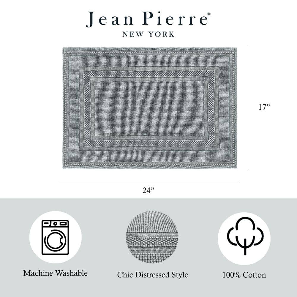 Gray Blue Cotton Stonewash Racetrack Bath Rug 17 x 24