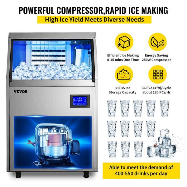 VEVOR 99 lb. / 24 H Freestanding Commercial Ice Maker with 22 lb. Storage  Bin Stainless Steel ice Maker Machine in Silver FBZBJSKF-C66F0001V1 - The  Home Depot