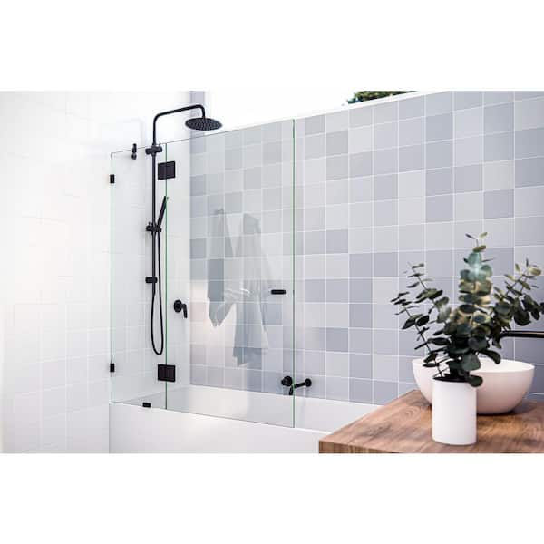 Glass Warehouse 58 in. x 48.5 in. Frameless Glass Hinged Tub Door in Oil Rub Bronze with Handle