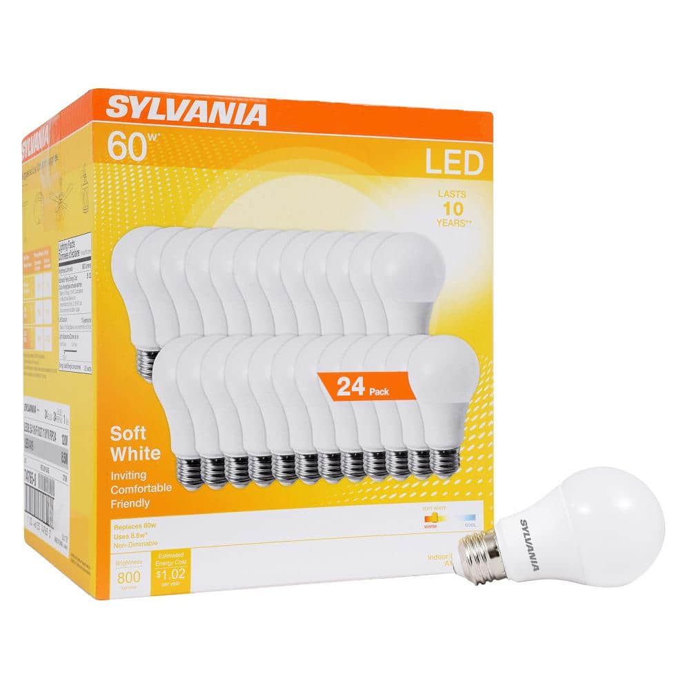 Sylvania 8.5W Soft White LED Light Bulbs, Pack of 24