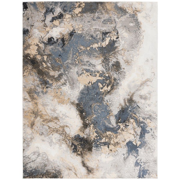 Pyramid 9 ft. x 12 ft. Gray/Navy Gold Modern Abstract Area Rug