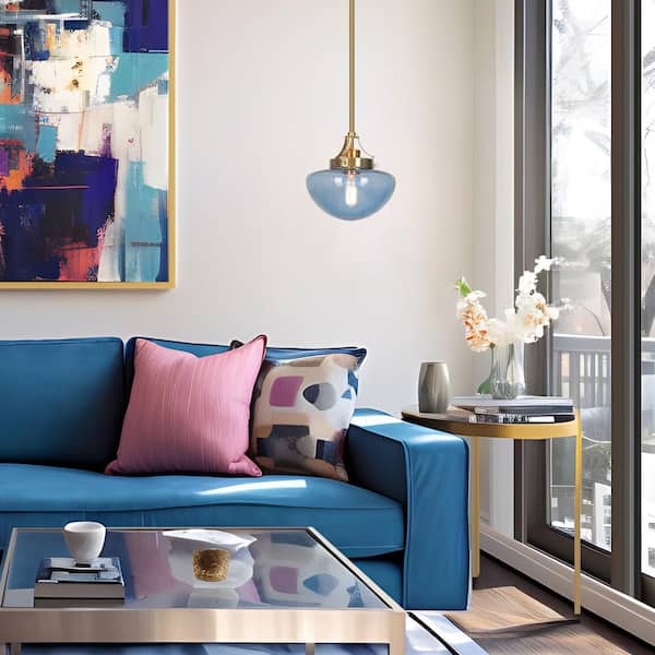 Astragalus Modern 1-Light Electroplated Natural Copper Pendant Light, Blue Glass Shade Chandelier for Kitchen Island