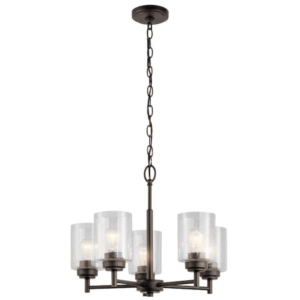 KICHLER Winslow 19.75 in. 5-Light Olde Bronze Contemporary Shaded Cylinder Chandelier for Dining Room