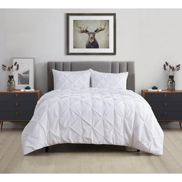 Pintucked White Full/Queen Microfiber Comforter Set