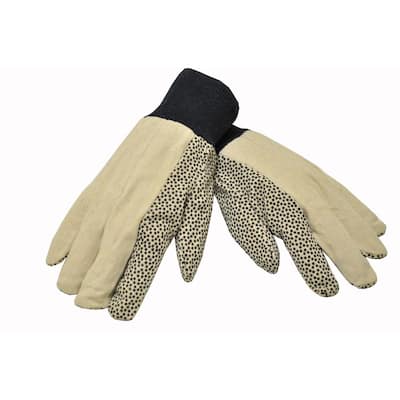 Men Large 12 oz. Cotton Canvas Work Gloves Coated with PVC Dots on Palm and Index Finger
