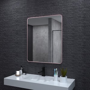 30 in. W x 36 in. H Rectangular Framed Wall Bathroom Vanity Mirror in Rose Gold