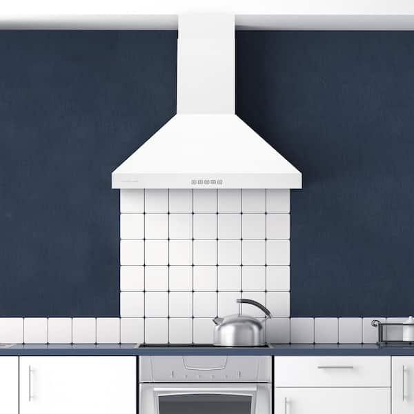 30 in. Convertible Wall Mount Range Hood with Changeable LED Dishwasher Safe Baffle Filters in Matte White