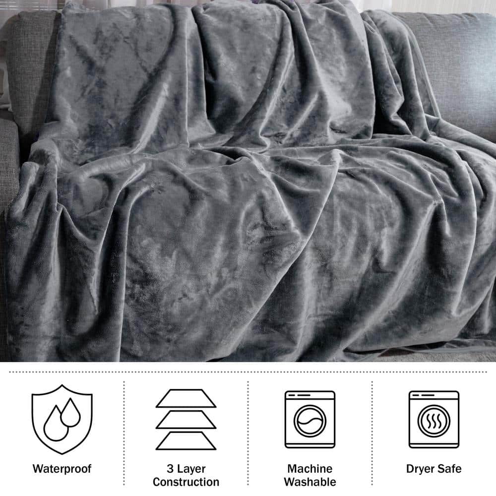 King-Size Gray Cotton Waterproof Blanket for Kids and Pets