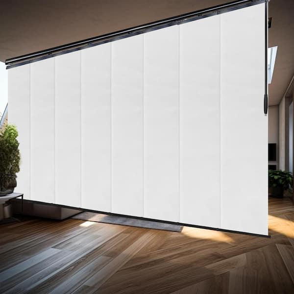EMOH Crystal White 130 in. to 175 in. W x 94 in. L Adjustable 8- Panel in Black Double Rail Panel Track with 23.5 in. Slates
