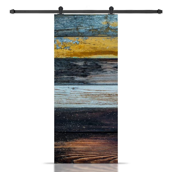 CALHOME 30 in. x 84 in. Artisan Print Series Multi Color Wood MDF Modern Interior Sliding Barn Door with Hardware Kit