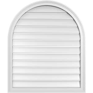 32 in. x 38 in. Round Top White PVC Paintable Gable Louver Vent Functional