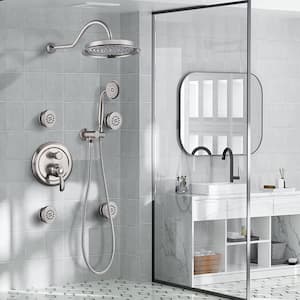 Single-Handle 4-Spray Patterns Bathroom Rain Shower Faucet with Body Jet Handshower in Brushed Nickel (Valve Included)