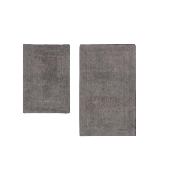 Jean Pierre Reversible Cotton Soft Double Border Gray 2-Piece Bath Mat Set