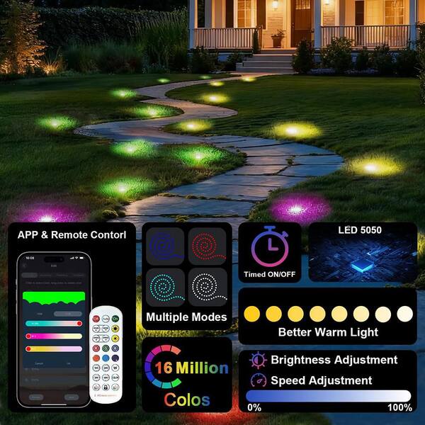 50 ft. Black Smart RGBIC Plug-in LED Outdoor Pathway Lights with