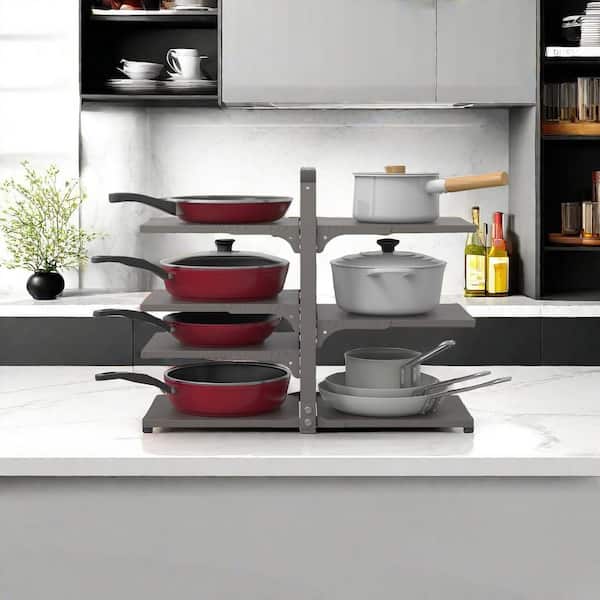 Space-Saving 4-Tier Metal Pot Rack Organizer - Adjustable Height, Freestanding Kitchen Storage Shelf For Pots, Pans, And More:Home & Garden