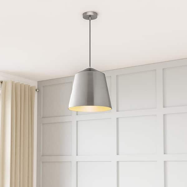 12.5 in. 1-Light Brushed Nickel Industrial Farmhouse Oversized Pendant Light Fixture with Metal Shade