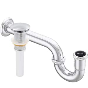 Decorative 1.25 in. Solid Brass U-Shaped P- Trap with Pop-Up Drain No Overflow in Chrome