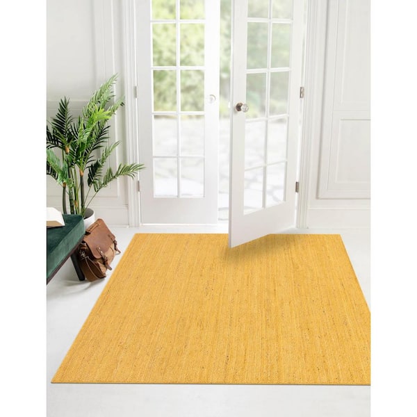 Braided Jute Dhaka Yellow 8' 0 x 8' 0 Area Rug