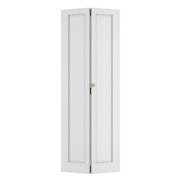 30 in. x 78.4 in. 1-Panel Hollow Core White Primed Molded Composite MDF Closet Bi-Fold Door with Hardware Kit