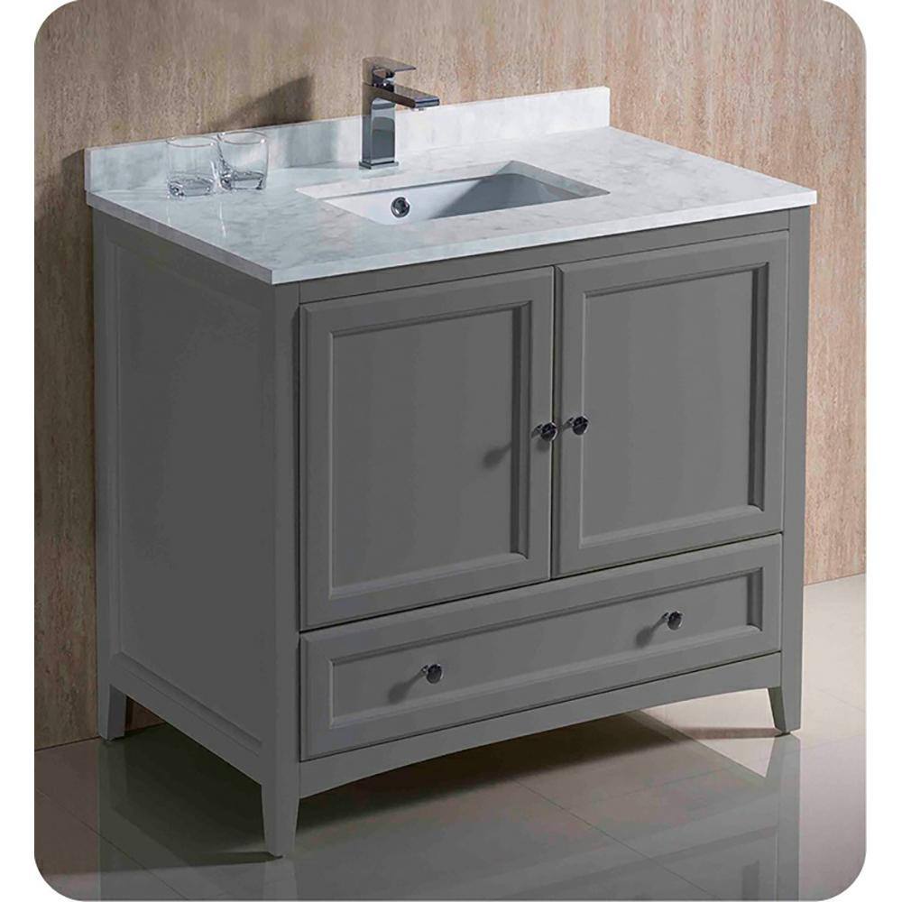 Oxford 36" Gray Quartz Stone Freestanding Single Sink Vanity