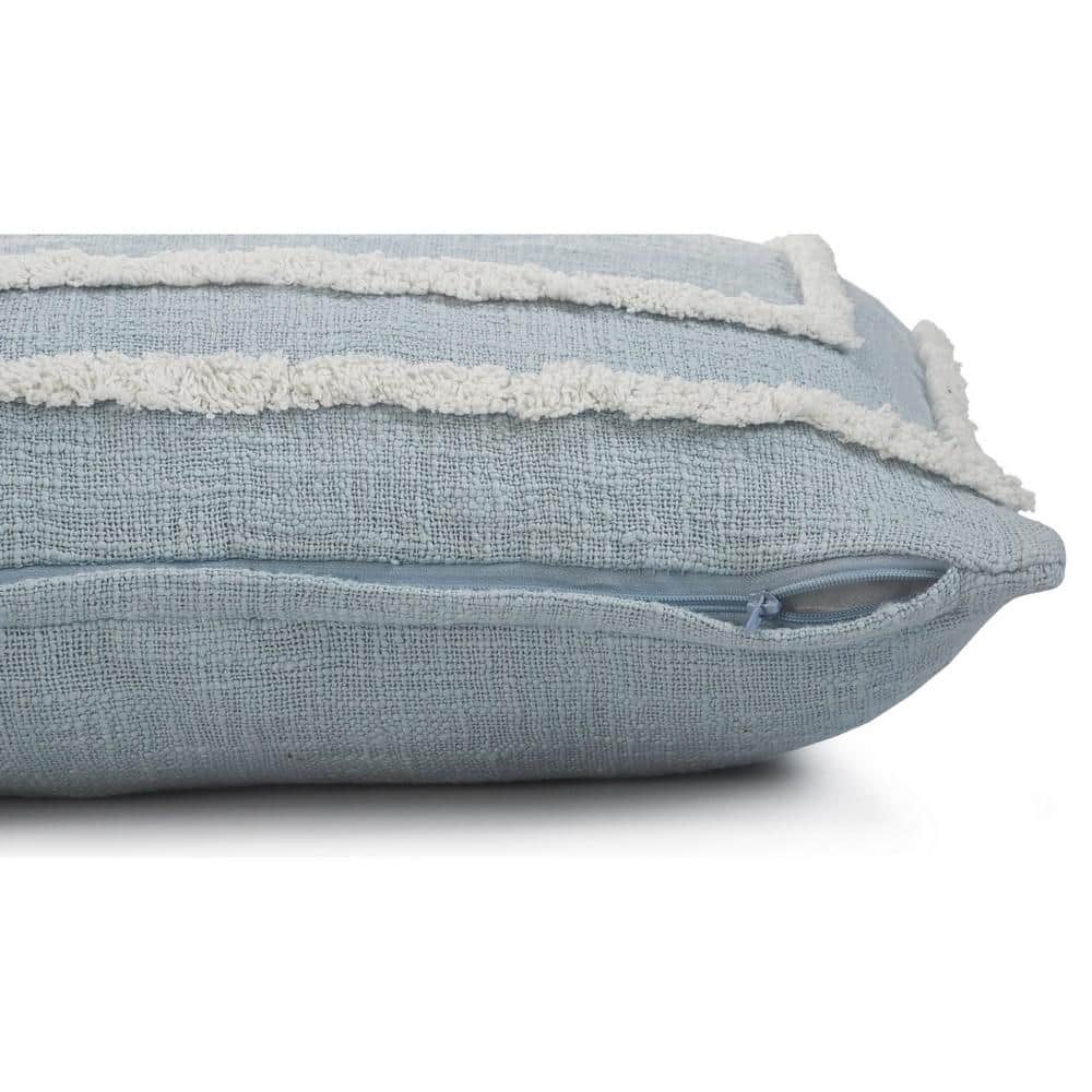 Modern Sky Blue and White Tufted Rectangular Throw Pillow, 16" x 24"