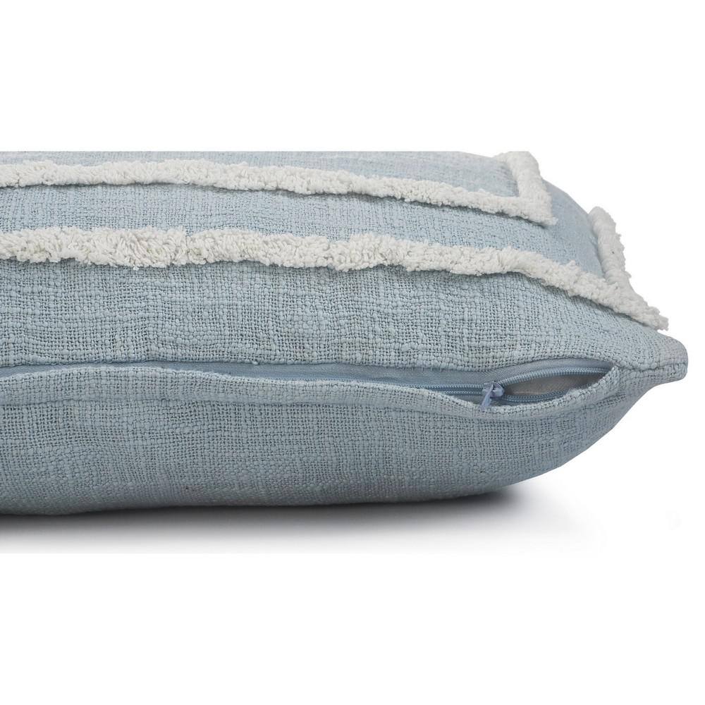 Modern Sky Blue and White Tufted Rectangular Throw Pillow, 16" x 24"