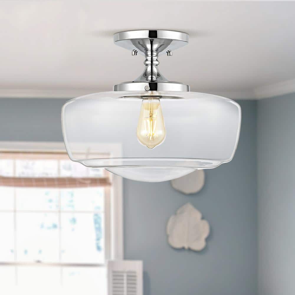 Marfa 14" Chrome and Glass Farmhouse Flush Mount Light