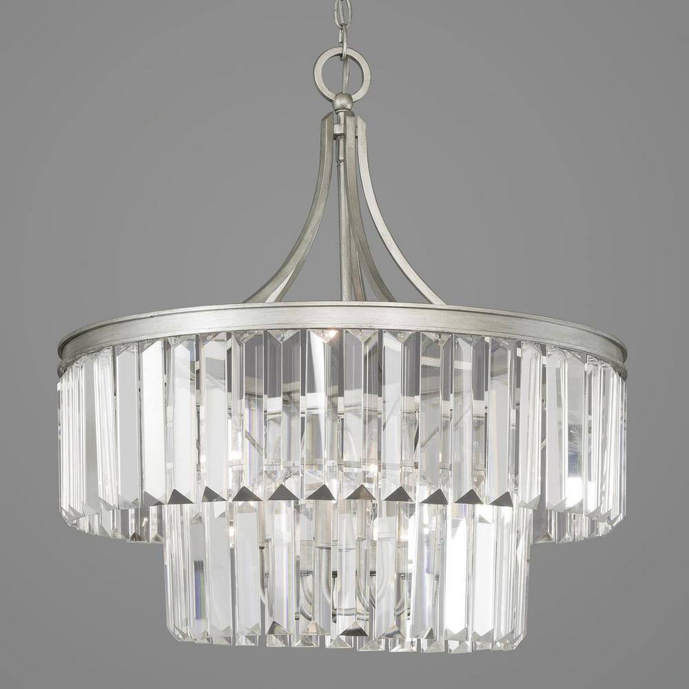 Silver Ridge Prismatic Glass 5-Light Bronze Drum Pendant