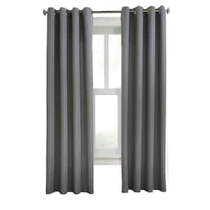 Margaret Charcoal Polyester Jacquard 52 in. W x 108 in. L Grommet Indoor Light Filtering Curtain (Single Panel)