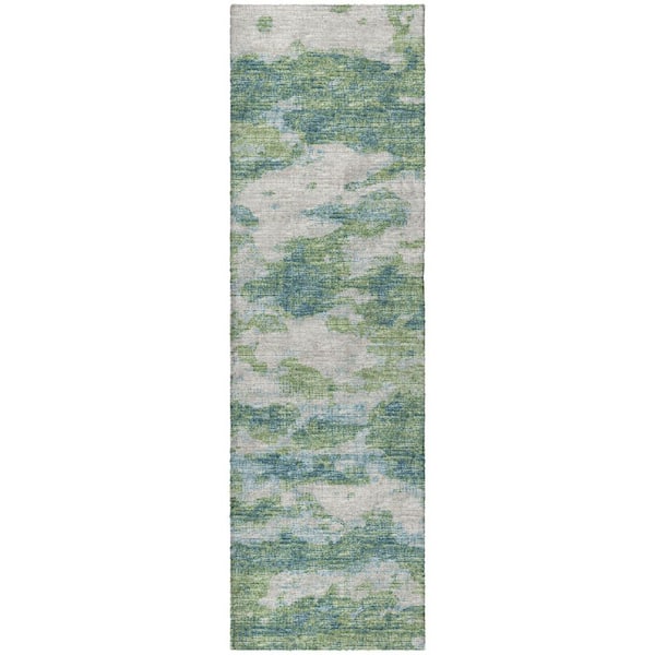 Dream Shag Premium Machine Washable Abstract ADS71 Green 2 ft. x 7 ft. Runner Rug