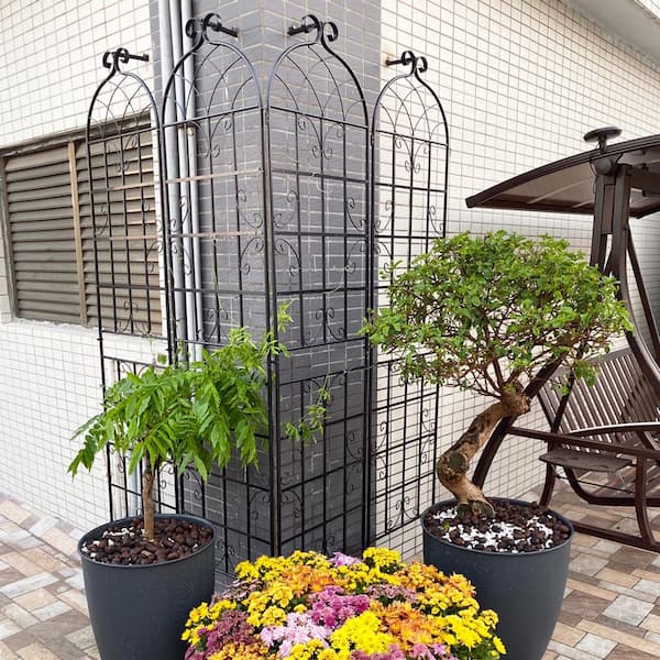 86.7 in. H Black Metal Garden Trellis Decorative Trellis for Climbing Plants  (4-Pack) ZLL-W158681059 - The Home Depot