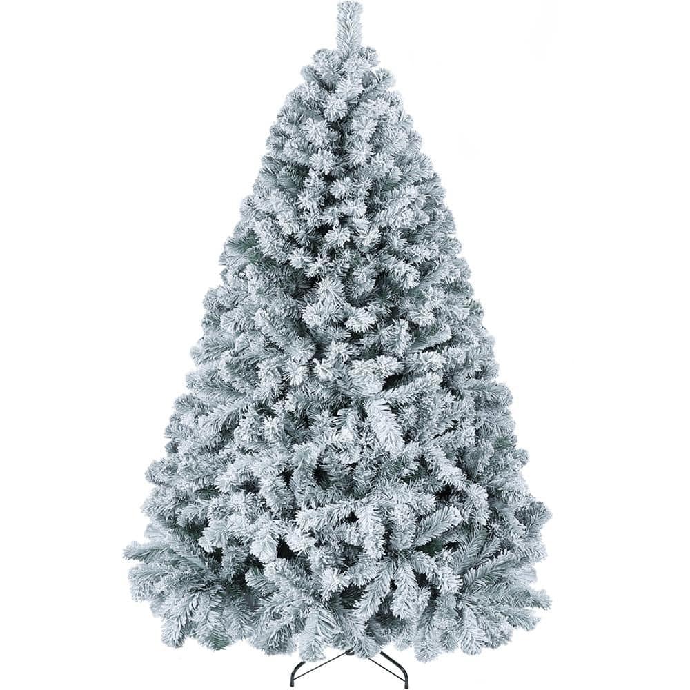 6 ft. Unlit Flocked Artificial Christmas Tree with Foldable Stand Green and White price history on PriceWatchPro