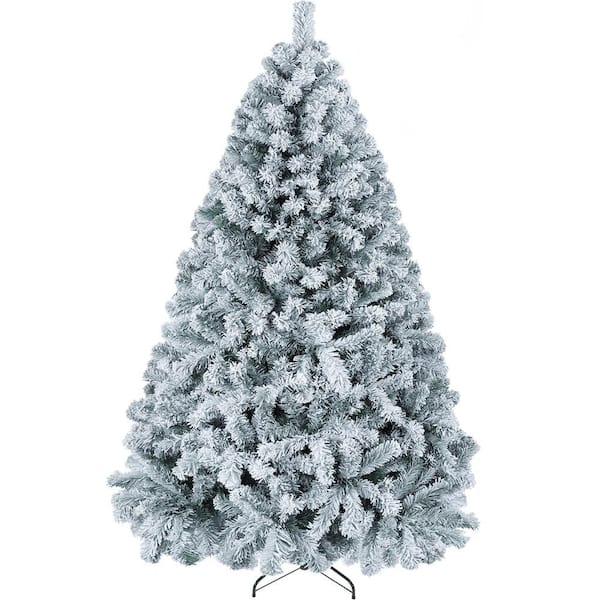 6 ft. Unlit Flocked Artificial Christmas Tree with Foldable Stand Green and White
