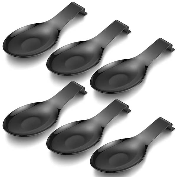 6 Piece Black Stainless Steel Spoon Rest Set for Stove Top and Countertop Utensils 3.8 in x 9.6