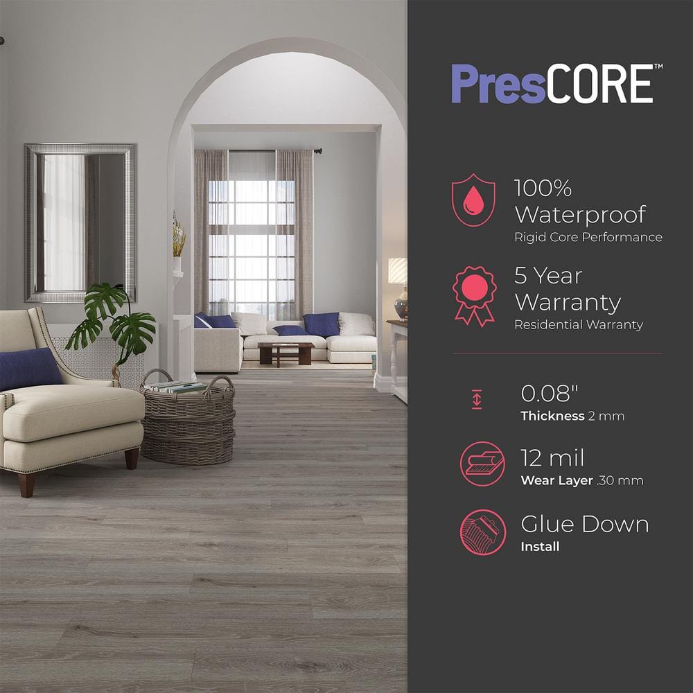 Glacier Gray 12" x 24" Glue Down Luxury Vinyl Tile