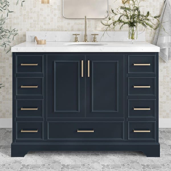ARIEL Stafford 48 in. W x 22 in. D x 36 in. H Single Freestanding Bath Vanity in Midnight Blue with Carrara White Quartz Top