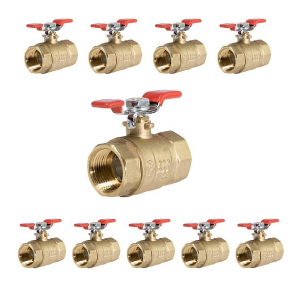 PLUMBFLEX 3/4 in. FIP x 3/4 in. FIP Premium Brass Full Port Ball Valve with T-Handle (10-Pack)