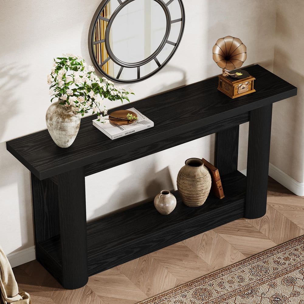 BYBLIGHT Turrella 63 in. Rectangle Black Wood Rectangle Behind Sofa ...