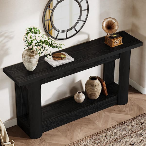 BYBLIGHT Turrella 63 in. Rectangle Black Wood Rectangle Behind Sofa ...