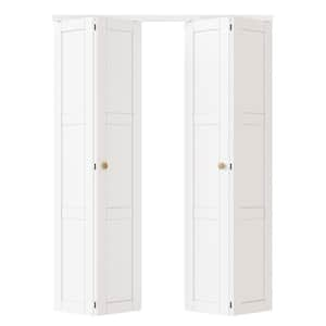 60 in. x 80 in. 3 Lite Solid Core Panel White Primed Composite MDF Interior Closet Bi-Fold Door with Hardware Kit