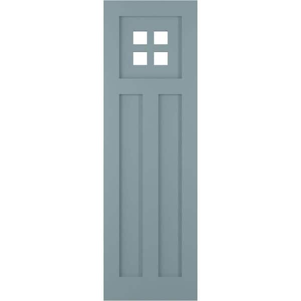 Ekena Millwork True Fit 12 in. x 32 in. PVC San Antonio Mission Style Fixed Mount Flat Panel Shutters, Peaceful Blue (Per Pair)