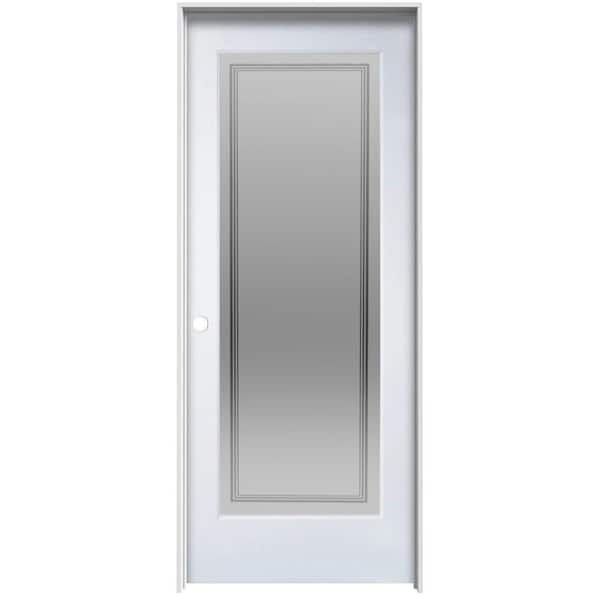 MMI Door Hamilton 24 in. x 80 in. Right Hand Full Lite Decorative Glass Primed MDF Single Prehung Interior Door, 4-9/16 in. Jamb