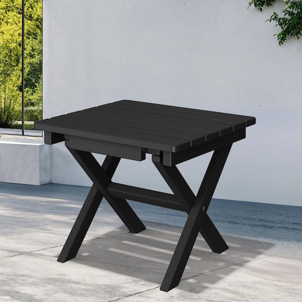 Black HDPE Plastic Portable Patio End Table Folding Outdoor Coffee Table