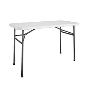 4 ft. Straight Folding Resin Utility Table, White, Portable Desk, Camping, Tailgating and Crafting Table