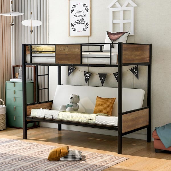 Metal Bunk Bed Twin Over Futon Ladder Guard Rails Loft Contemporary Space Saver 