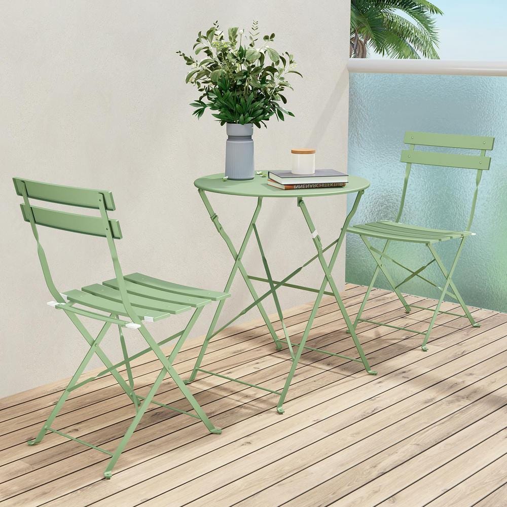 Sage Green 3-Piece Metal Folding Outdoor Bistro Set