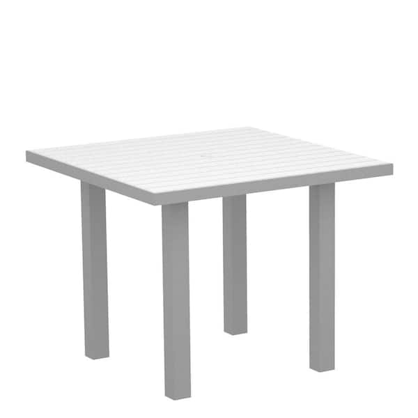 POLYWOOD Euro Textured 36 in. Silver Square Patio Dining Table with White Top